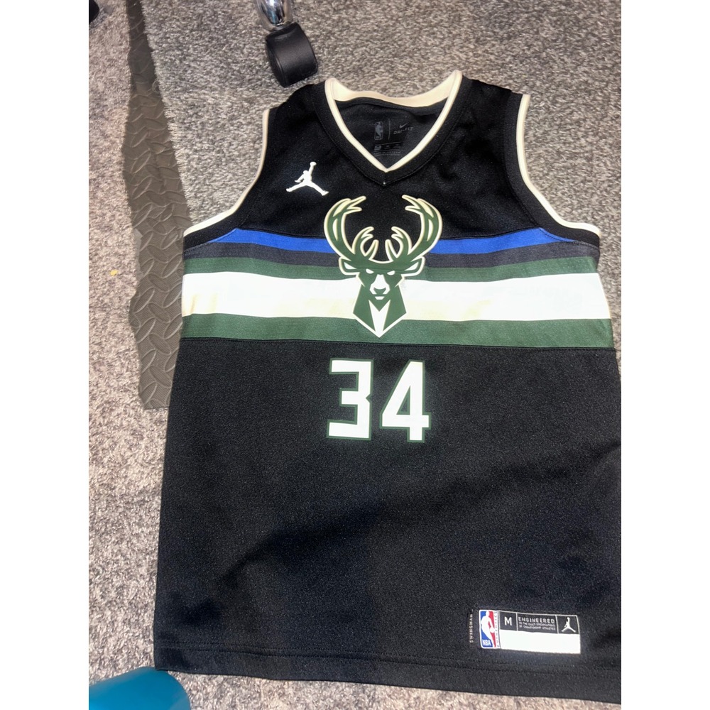 Jordan Milwaukee Bucks Giannis Antetokounmpo 34 Jersey Kids Medium 10-12 Black